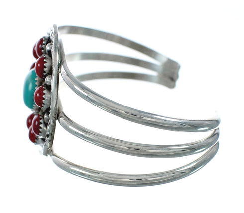 Navajo Turquoise Coral Native American Sterling Silver Cuff Bracelet TX10136
