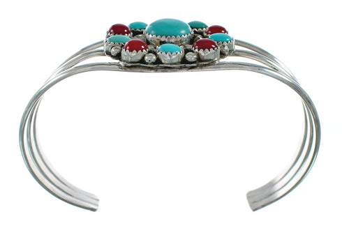 Navajo Turquoise Coral Native American Sterling Silver Cuff Bracelet TX10137