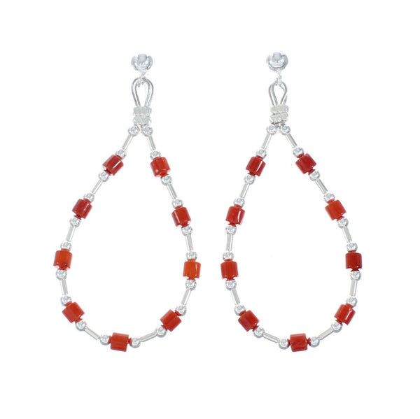 Southwest Coral Sterling Silver Post Dangle Earrings TX10138