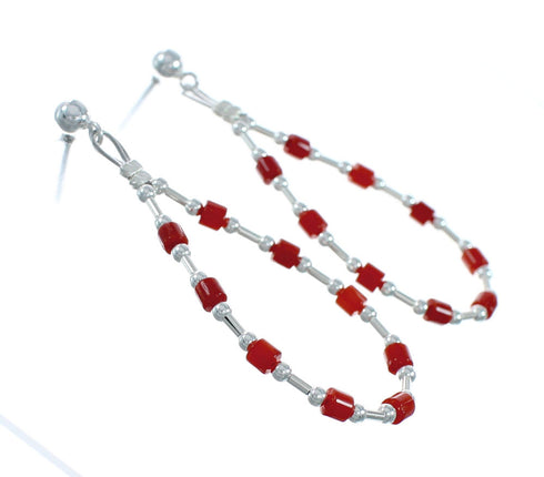 Southwest Coral Sterling Silver Post Dangle Earrings TX10138
