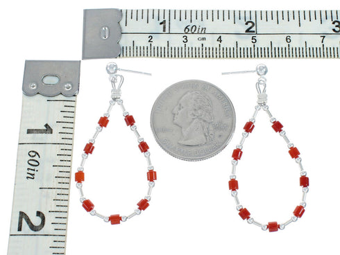 Southwest Coral Sterling Silver Post Dangle Earrings TX10138