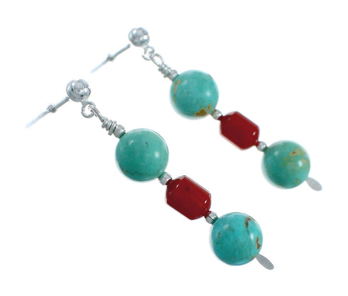 Turquoise And Coral Sterling Silver Post Dangle Earrings TX10147