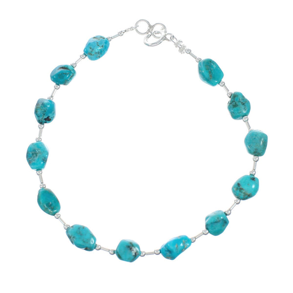 Native American Navajo Sterling Silver Turquoise Bead Bracelet TX10155