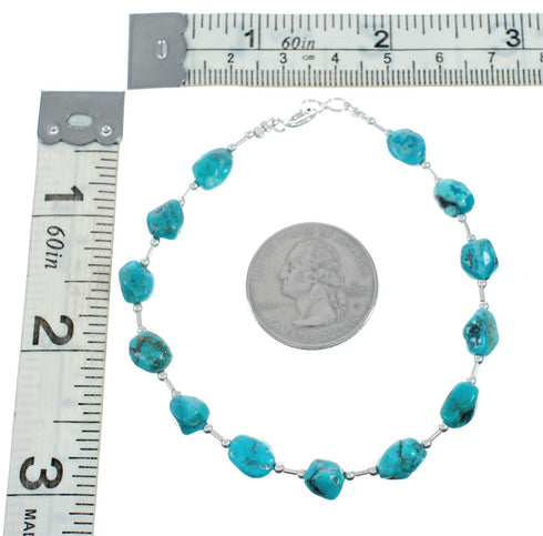 Native American Navajo Sterling Silver Turquoise Bead Bracelet TX10155