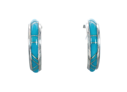 Sterling Silver Southwest Turquoise Inlay Post Hoop Earrings TX10056