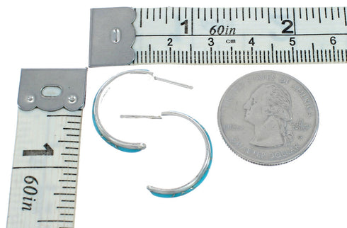 Sterling Silver Southwest Turquoise Inlay Post Hoop Earrings TX10056