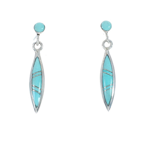 Southwestern Turquoise Silver Inlay Post Dangle Earrings TX10057