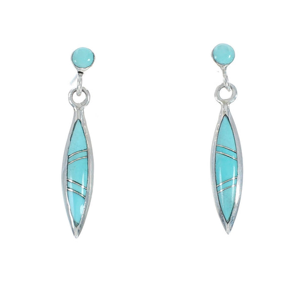 Southwestern Turquoise Silver Inlay Post Dangle Earrings TX10057