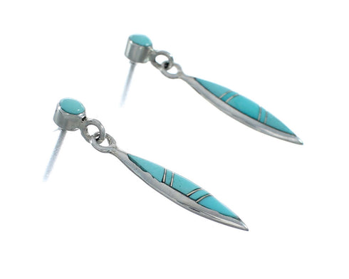 Southwestern Turquoise Silver Inlay Post Dangle Earrings TX10057