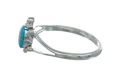 Genuine Turquoise Inlay Sterling Silver Navajo Turtle Ring 5-3/4 TX10061