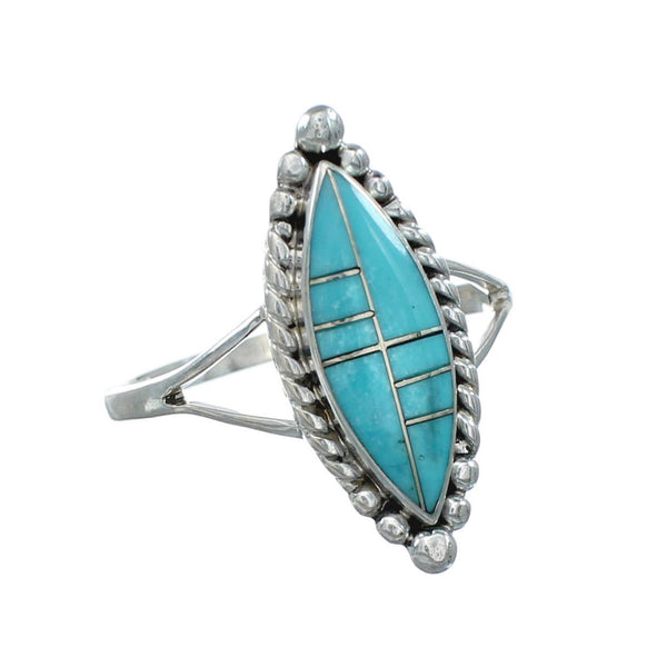Silver And Turquoise Inlay Jewelry Ring Size 5-3/4 TX10070
