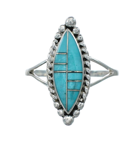 Silver And Turquoise Inlay Jewelry Ring Size 8-3/4 TX10068