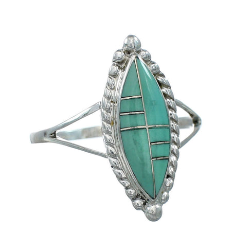 Silver And Turquoise Inlay Jewelry Ring Size 9-3/4 TX10067