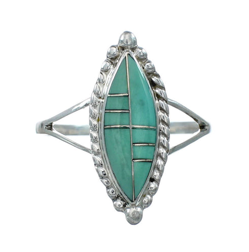 Silver And Turquoise Inlay Jewelry Ring Size 9-3/4 TX10067