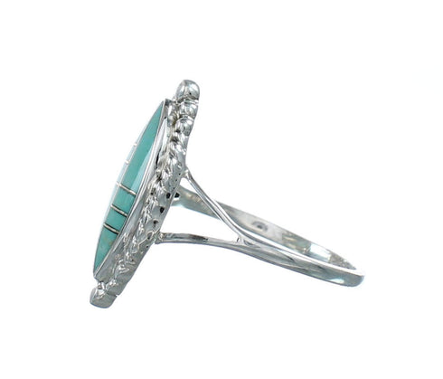 Silver And Turquoise Inlay Jewelry Ring Size 9-3/4 TX10067
