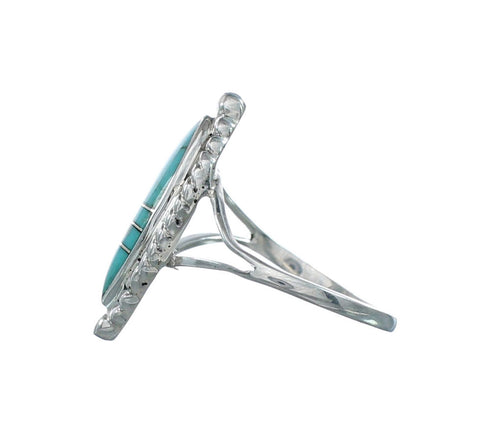 Genuine Turquoise And Silver Inlay Jewelry Ring Size 9-3/4 TX10076