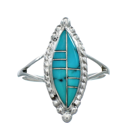 Turquoise Inlay Silver Jewelry Ring Size 7-3/4 TX10082