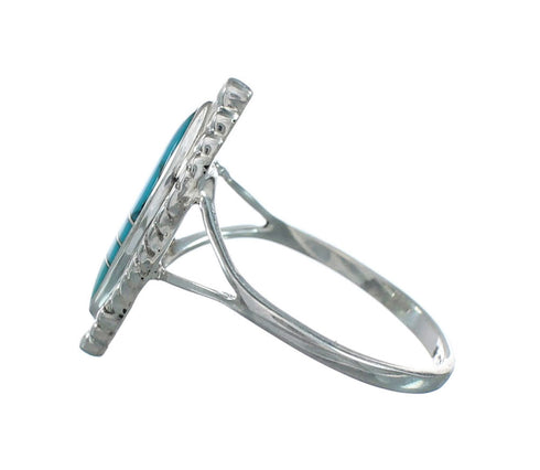 Turquoise Inlay Silver Jewelry Ring Size 7-3/4 TX10082
