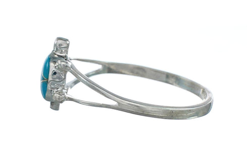 Genuine Southwestern Turquoise Inlay Sterling Silver Navajo Turtle Ring 6 TX10089