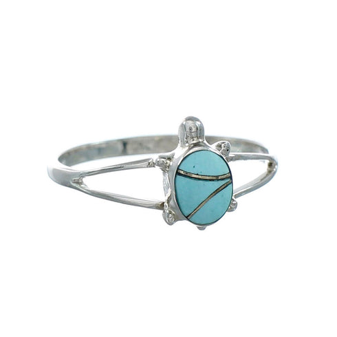Genuine Turquoise Inlay Sterling Silver Navajo Turtle Ring 5-3/4 TX10099