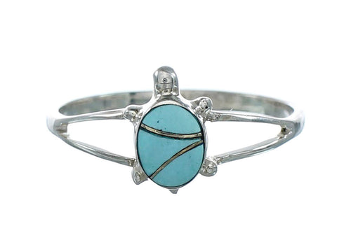 Genuine Southwestern Turquoise Inlay Sterling Silver Navajo Turtle Ring 8-3/4 TX10091