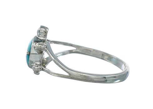Genuine Turquoise Inlay Sterling Silver Navajo Turtle Ring Size 7-3/4 TX10098