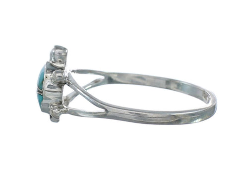 Genuine Turquoise Inlay Sterling Silver Navajo Turtle Ring 9-3/4 TX10103