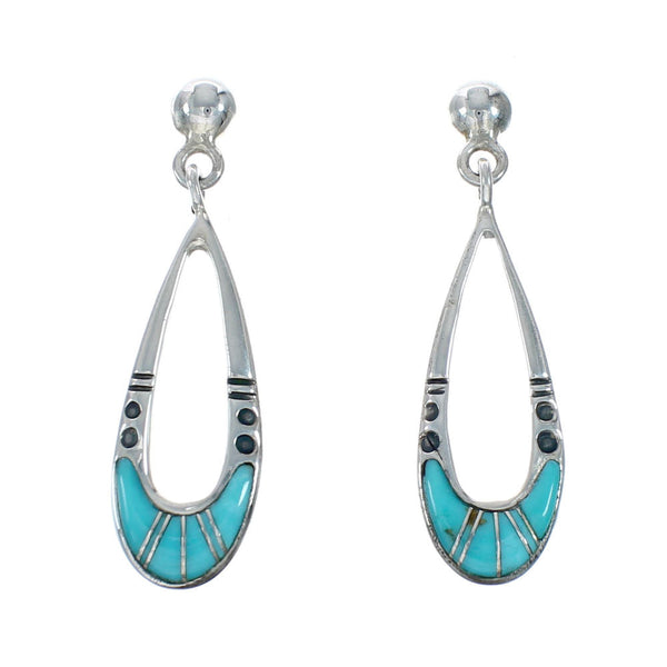 Genuine Turquoise Inlay Sterling Silver Post Dangle Earrings TX10224