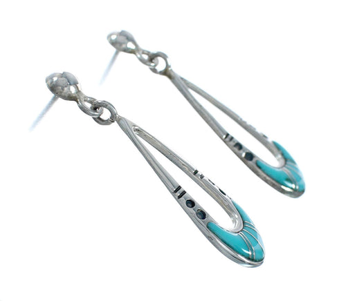 Genuine Turquoise Inlay Sterling Silver Post Dangle Earrings TX10224