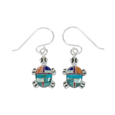 Sterling Silver Multicolor Inlay Turtle Hook Dangle Earrings TX10170