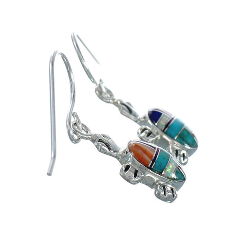 Sterling Silver Multicolor Inlay Turtle Hook Dangle Earrings TX10170