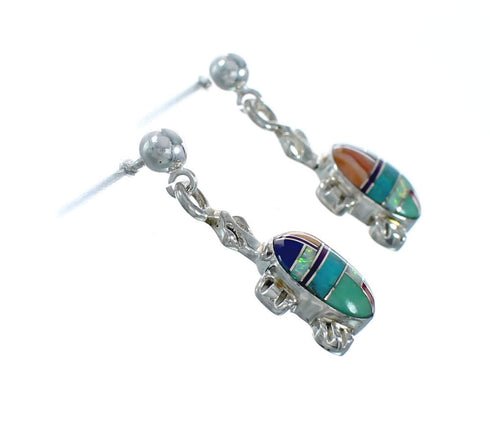Sterling Silver Inlay Multicolor Turtle Navajo Post Dangle Earrings TX10176