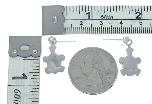 Sterling Silver Inlay Multicolor Turtle Navajo Post Dangle Earrings TX10176