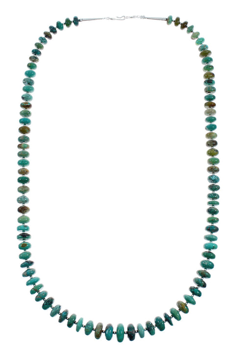 Native American Turquoise Navajo Sterling Silver Bead Necklace TX10177
