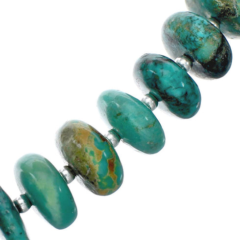 Native American Turquoise Navajo Sterling Silver Bead Necklace TX10177