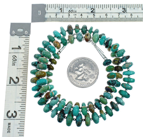 Native American Turquoise Navajo Sterling Silver Bead Necklace TX10177