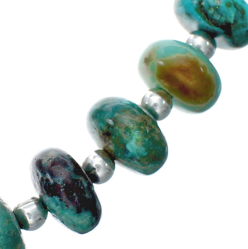 Native American Turquoise Navajo Sterling Silver Bead Necklace TX10178
