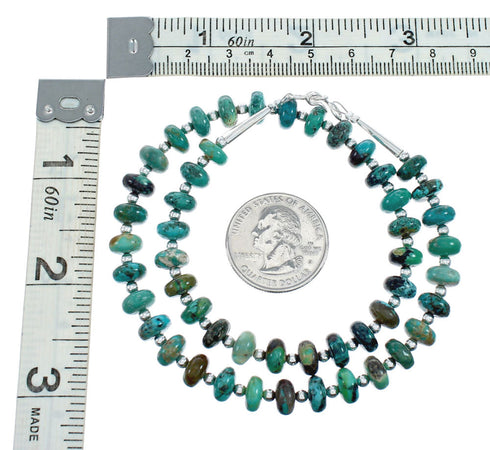 Native American Turquoise Navajo Sterling Silver Bead Necklace TX10178