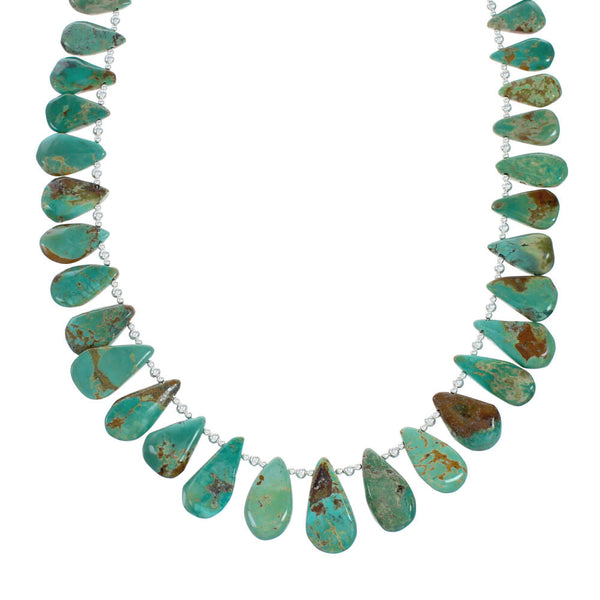 Navajo Genuine Sterling Silver And Turquoise Bead Necklace TX10179