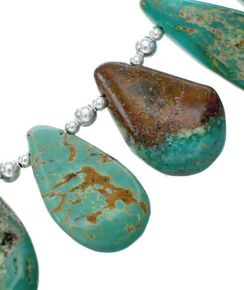 Navajo Genuine Sterling Silver And Turquoise Bead Necklace TX10179