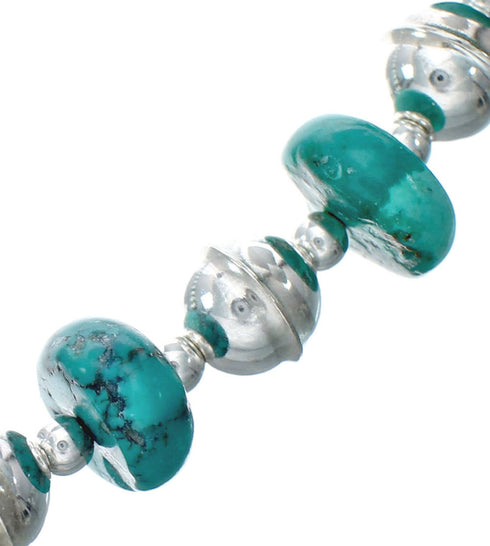 Native American Turquoise Navajo Sterling Silver Bead Necklace TX10184