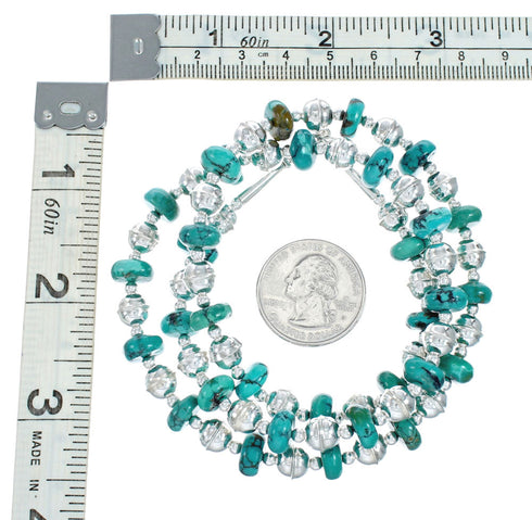 Native American Turquoise Navajo Sterling Silver Bead Necklace TX10184