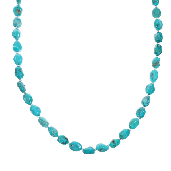 Genuine Southwestern Turquoise Sterling Silver Bead Necklace TX10181