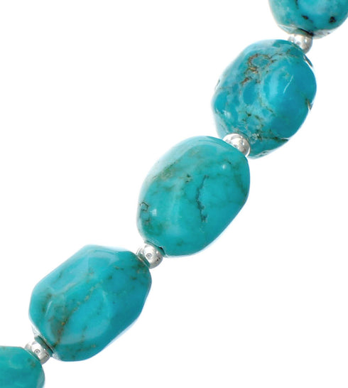 Genuine Southwestern Turquoise Sterling Silver Bead Necklace TX10181