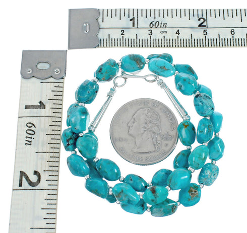 Genuine Southwestern Turquoise Sterling Silver Bead Necklace TX10181