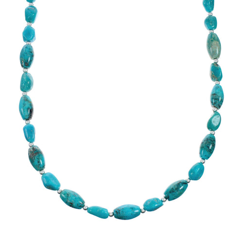 Genuine Turquoise Sterling Silver Bead Necklace TX10182