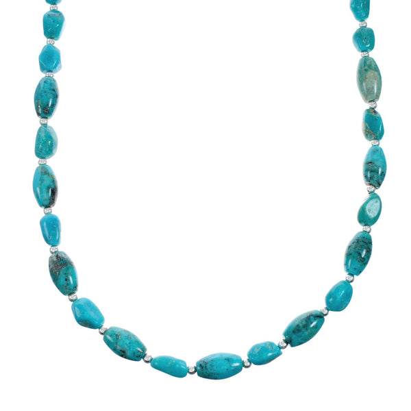Genuine Turquoise Sterling Silver Bead Necklace TX10182
