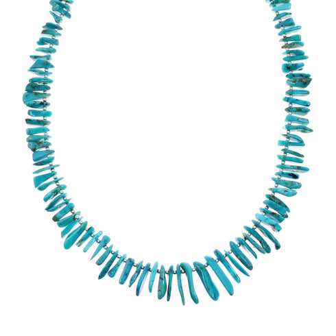 Genuine Native American Turquoise Sterling Silver Bead Necklace TX10183
