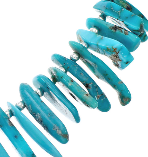 Genuine Native American Turquoise Sterling Silver Bead Necklace TX10183