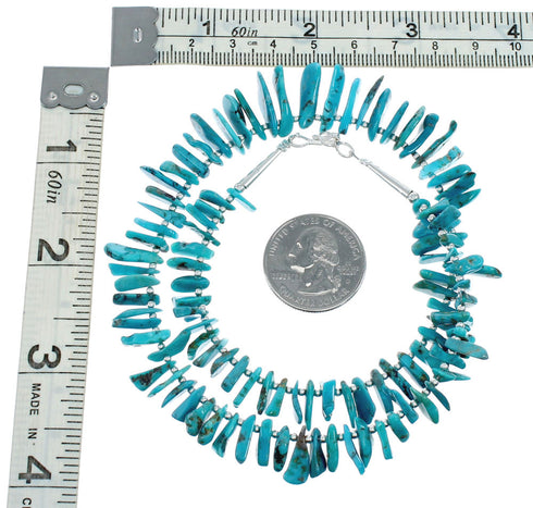 Genuine Native American Turquoise Sterling Silver Bead Necklace TX10183